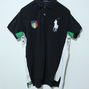Polo Ralph Lauren Italia Polo Shirt Mens Large L Black Big Pony Italy Crest Vtg